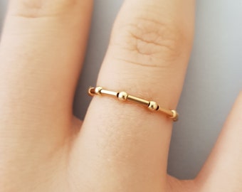 Dainty Gold Ring elastic ring stretchy gold filled stacking ring flexible beaded band everyday minimalist jewelry for women