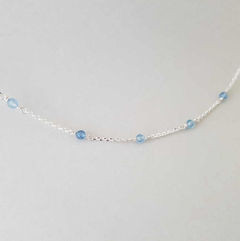 Aquamarine Necklace march birthday natural blue gemstones dainty sterling silver chain minimalist boho choker for daughter, best friend image 3