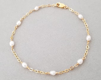 Pearl Chain Bracelet gold jewelry for women june birthstone gift rosary style beaded bracelets small white freshwater pearls