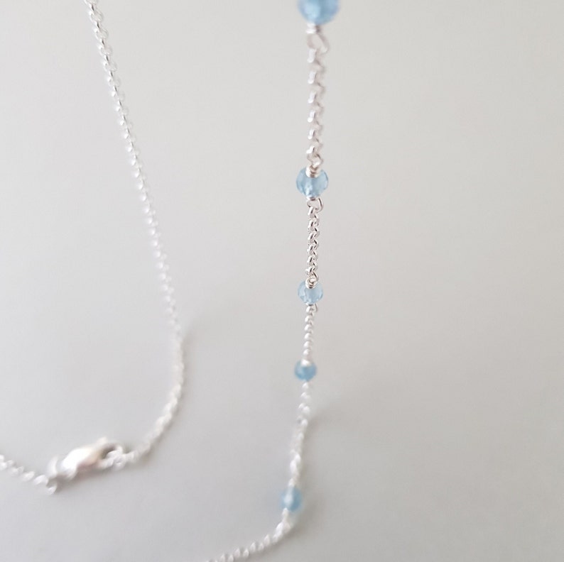 Collier aigue-marine anniversaire mars pierres précieuses bleues naturelles délicate chaîne en argent sterling ras de cou bohème minimaliste pour fille, meilleure amie image 8