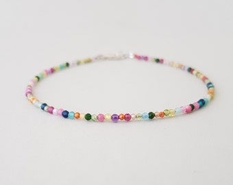 Dainty Bracelet, Multi Crystal Beads Bracelet, stacking bracelet, Minimalist Jewellery, rainbow gift for sister, sterling silver jewelry