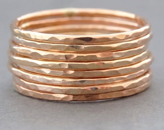 Rose Gold Ring choose quantity 1, 2 rings or 3 rings thin hammered stacking ring dainty stackable 14k rose gold filled midi ring