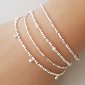 Sterling Silver Beaded Bracelet for women, Dainty Stackable Bracelets, best friend gift, minimalist layered jewelry for her