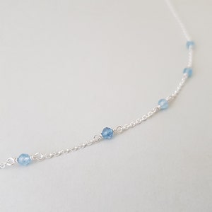 Aquamarine Necklace march birthday natural blue gemstones dainty sterling silver chain minimalist boho choker for daughter, best friend image 5