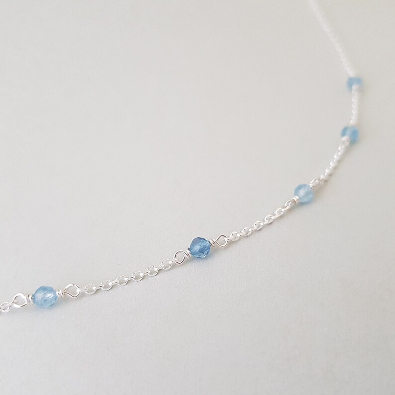 Aquamarine Necklace march birthday natural blue gemstones dainty sterling silver chain minimalist boho choker for daughter, best friend image 5