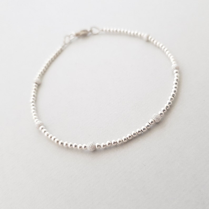 Sterling Silver Beaded Bracelet for women, Dainty Stackable Bracelets, best friend gift, minimalist layered jewelry for her image 6