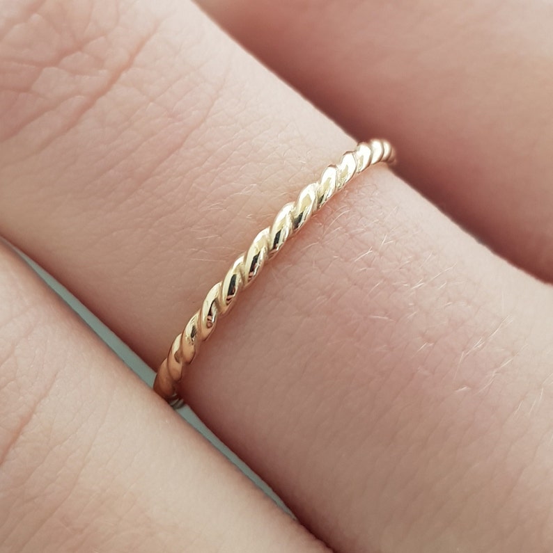 Gold Ring thin band 14k Gold Filled twist ring Boho thumb Ring thin stackable rings minimalist gift for women image 2