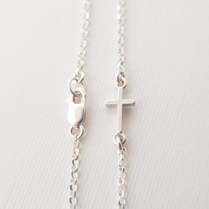 Dainty Silver Bracelet tiny sideways cross anklet chain sterling silver charm Catholic jewelry daughter gifts image 3