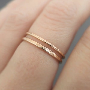 Rose Gold Ring Set of 2 minimalist super dainty rings 14k rose gold filled delicate stacking rings