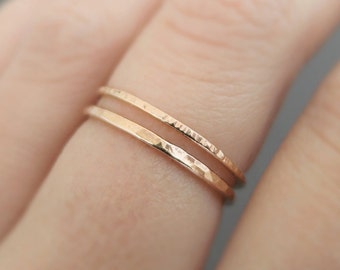 Rose Gold Ring Set of 2 minimalist super dainty rings 14k rose gold filled delicate stacking rings