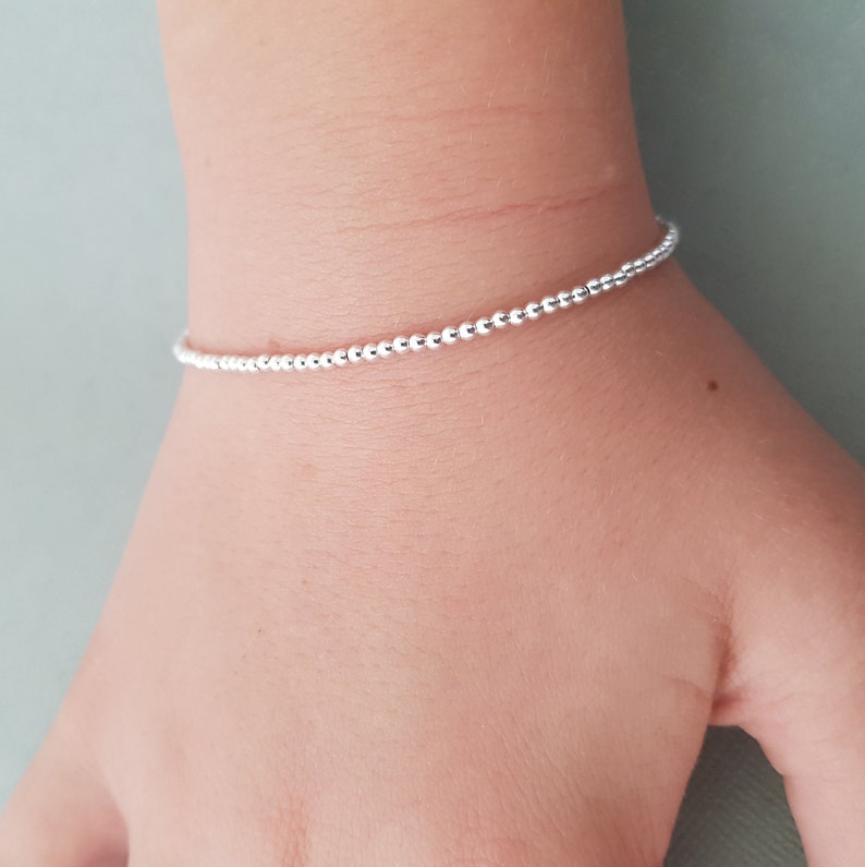 Silver Beaded Bracelet stackable friendship beads bracelets minimalist Valentine's Day gift for her bestie image 3