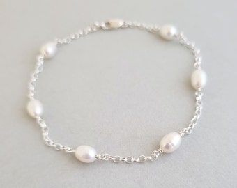 Freshwater Pearl Bracelet chain 925 Sterling Silver Jewellery June Birthstone Daughter Gifts best friend, sister, girlfriend