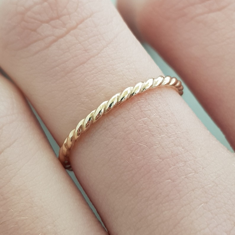 Gold Ring thin band 14k Gold Filled twist ring Boho thumb Ring thin stackable rings minimalist gift for women image 6