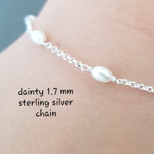 Dainty Pearl Anklet silver body jewellery for her ankle bracelet handmade gift freshwater pearl chain image 4