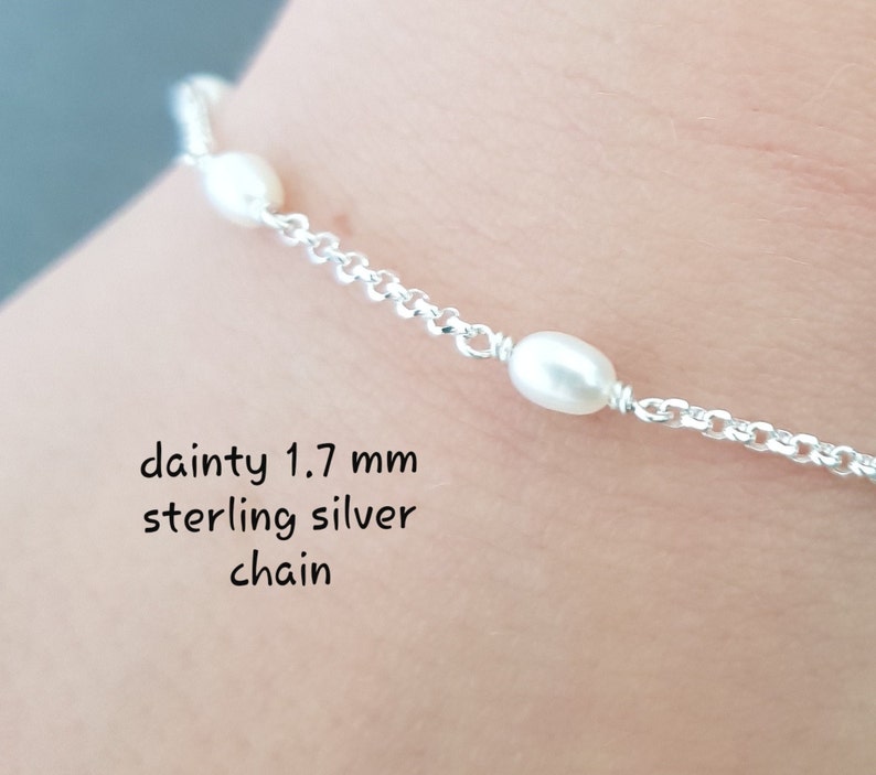 Dainty Pearl Anklet silver body jewellery for her ankle bracelet handmade gift freshwater pearl chain image 4