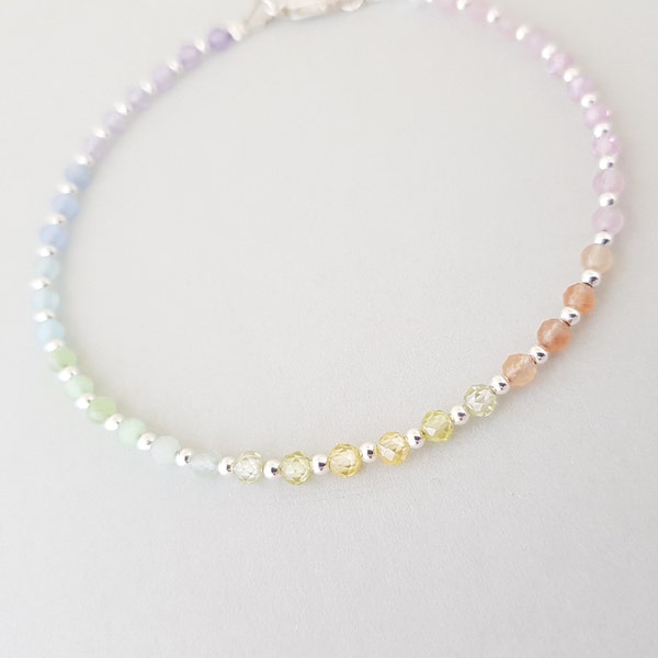 Pastel Rainbow Bracelet teenage girl gifts multi colour cubic zirconia beads best friend gifts stackable bracelet