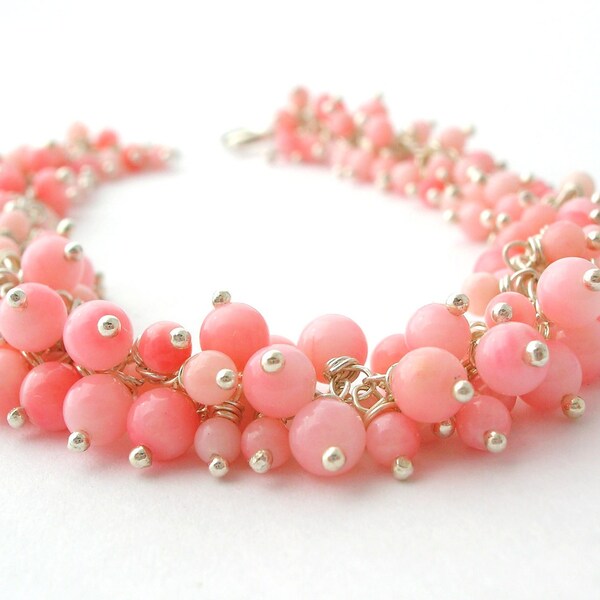 Pink Coral Bracelet wire wrapped sterling silver coral jewelry mothers day fashion