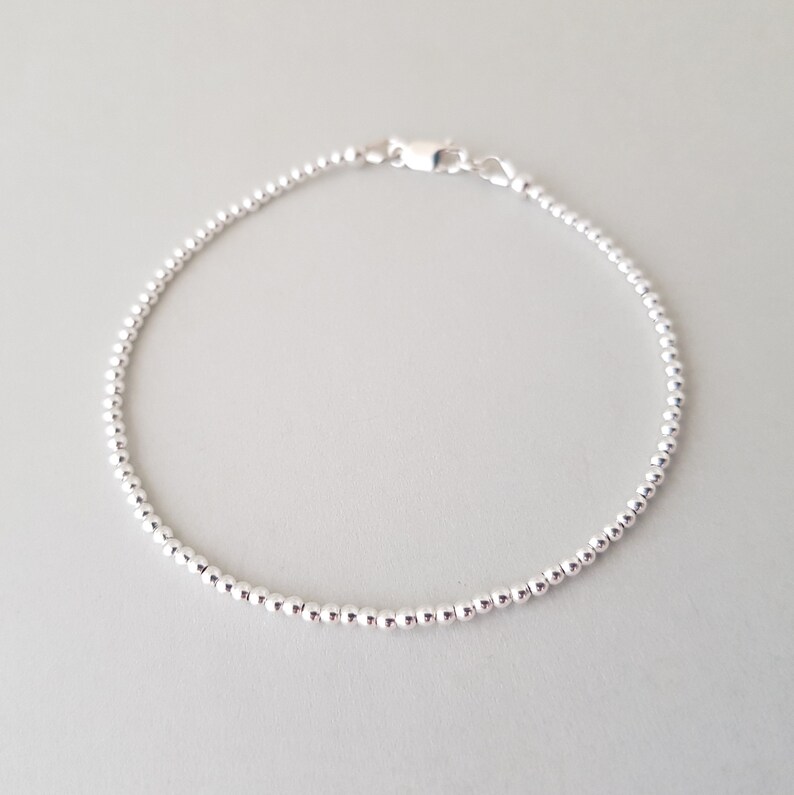 Silver Beaded Bracelet stackable friendship beads bracelets minimalist Valentine's Day gift for her bestie image 1