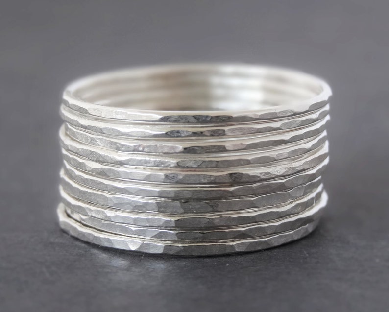 Thin Silver Band Minimalist Sterling Silver Rings choose quantity skinny Hammered Rings stacking rings spring fashion