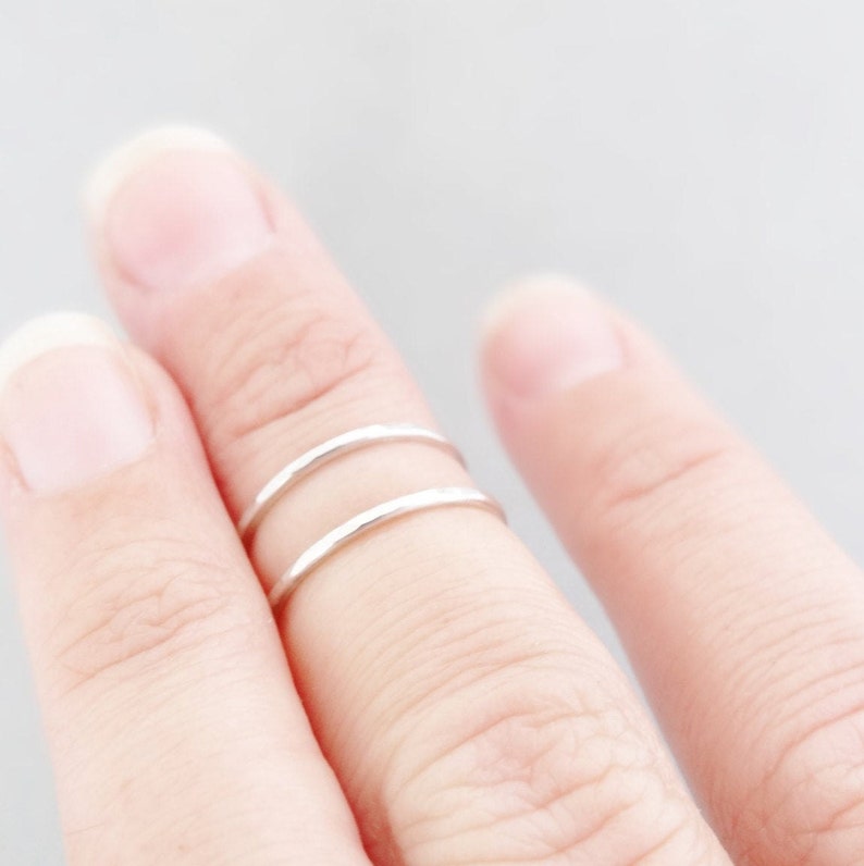 Midi Ring set sterling silver minimalist stacking rings tiny ring thin hammered silver ring toe ring pinky finger ring above the knuckle