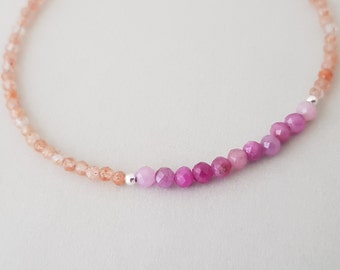 Pink Ruby and Sunstone Bracelet Dainty Minimalist Jewelry July Anniversary gifts for wife best friend friendship bracelet