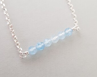 Aquamarine Bracelet Dainty Sterling Silver chain blue gemstone jewelry for her march birthstone minimalist gift