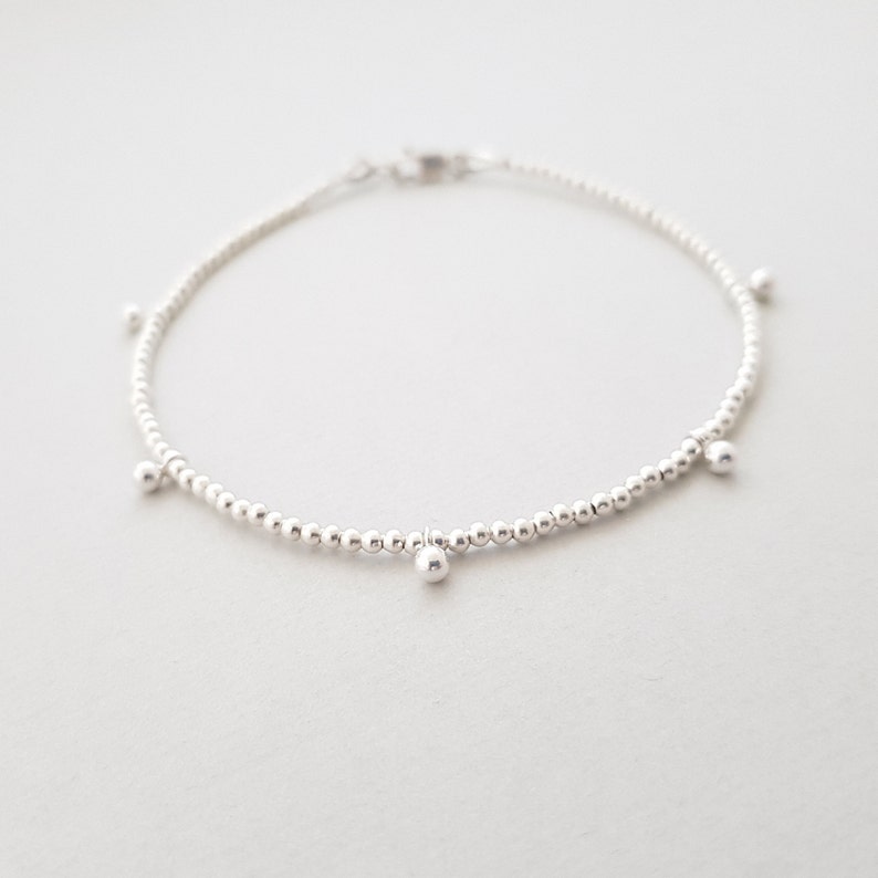 Sterling Silver Beaded Bracelet for women, Dainty Stackable Bracelets, best friend gift, minimalist layered jewelry for her Charm