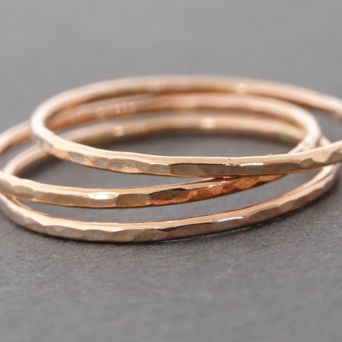 Thin Gold Ring Tri Color Stack Ring Set | Etsy