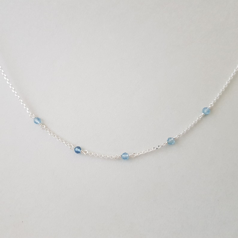 Aquamarine Necklace march birthday natural blue gemstones dainty sterling silver chain minimalist boho choker for daughter, best friend image 9