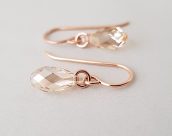 Dainty Rose Gold Earrings minimalist gifts for mum golden shadow 11 x 5.5 mm swarovski crystal jewellery for women
