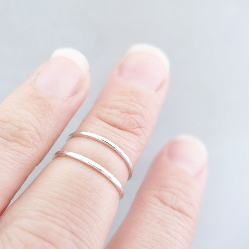 Midi Ring set sterling silver minimalist stacking rings tiny ring thin hammered silver ring toe ring pinky finger ring above the knuckle