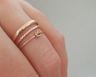 Gold Rings stackable mixed metal set of 3 knuckle ring, thumb rings or midi rings