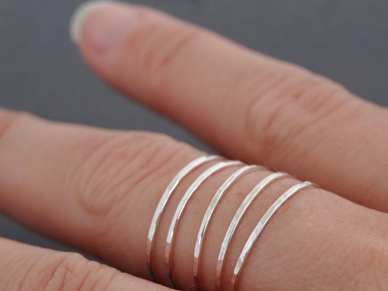 Thin Silver Band Minimalist Sterling Silver Rings choose quantity skinny Hammered Rings stacking rings spring fashion