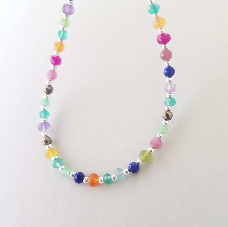 Rainbow Bracelet, natural gemstone bead mix, 925 sterling silver jewelry, dainty boho bracelet for women image 9