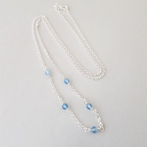 Aquamarine Necklace march birthday natural blue gemstones dainty sterling silver chain minimalist boho choker for daughter, best friend image 2