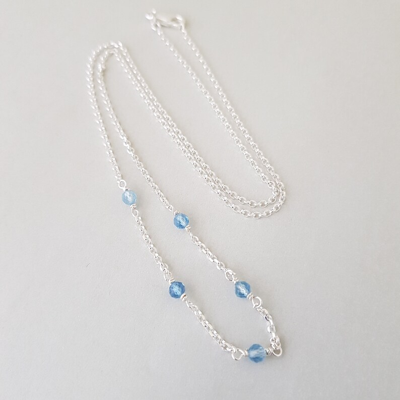 Aquamarine Necklace march birthday natural blue gemstones dainty sterling silver chain minimalist boho choker for daughter, best friend image 2