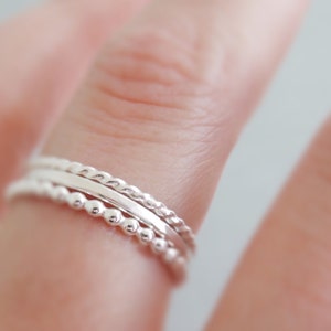 Sterling Silver Boho Stacking Ring set of 3 twist hammered bead