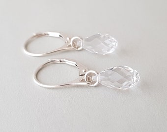 Small Crystal Earrings Gifts for mum 925 Sterling Silver Earrings Swarovski Crystal Briolettes, Leverback Earrings, everyday earrings