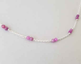 Pink Ruby Necklace July birthstones natural precious stones gifts for women dainty sterling silver chain minimalist boho choker