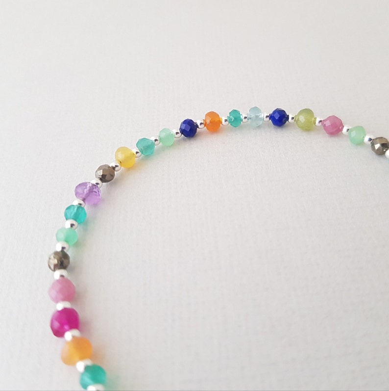 Rainbow Bracelet, natural gemstone bead mix, 925 sterling silver jewelry, dainty boho bracelet for women image 5