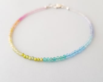 Rainbow Bracelet minimalist boho gift for him her tiny beads dainty jewellery for women sterling silver