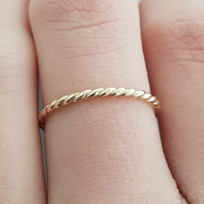 Gold Ring thin band 14k Gold Filled twist ring Boho thumb Ring thin stackable rings minimalist gift for women image 5