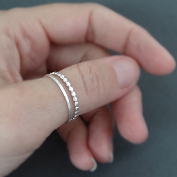 Thumb Ring set of 2 thin sterling silver rings for women boho beaded band stackable ring set Australia shops anti anxiety fidget rings