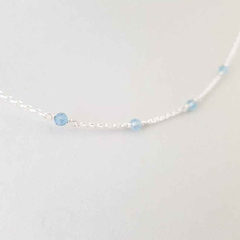 Aquamarine Necklace march birthday natural blue gemstones dainty sterling silver chain minimalist boho choker for daughter, best friend image 4