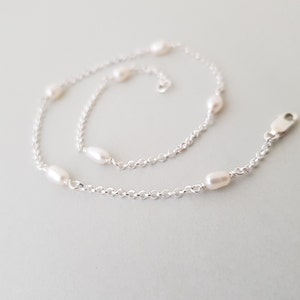 Dainty Pearl Anklet silver body jewellery for her ankle bracelet handmade gift freshwater pearl chain image 5