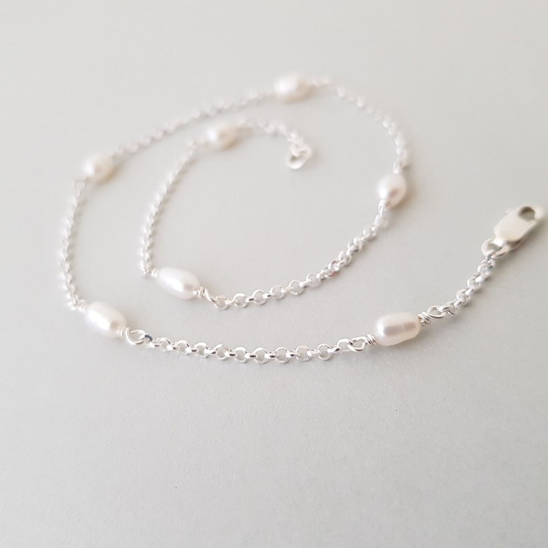 Dainty Pearl Anklet silver body jewellery for her ankle bracelet handmade gift freshwater pearl chain image 5