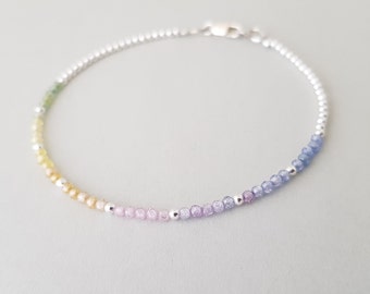 Dainty Rainbow Bracelet tiny 2 mm beads handmade jewelry minimalist gifts for best friends sterling silver jewellery