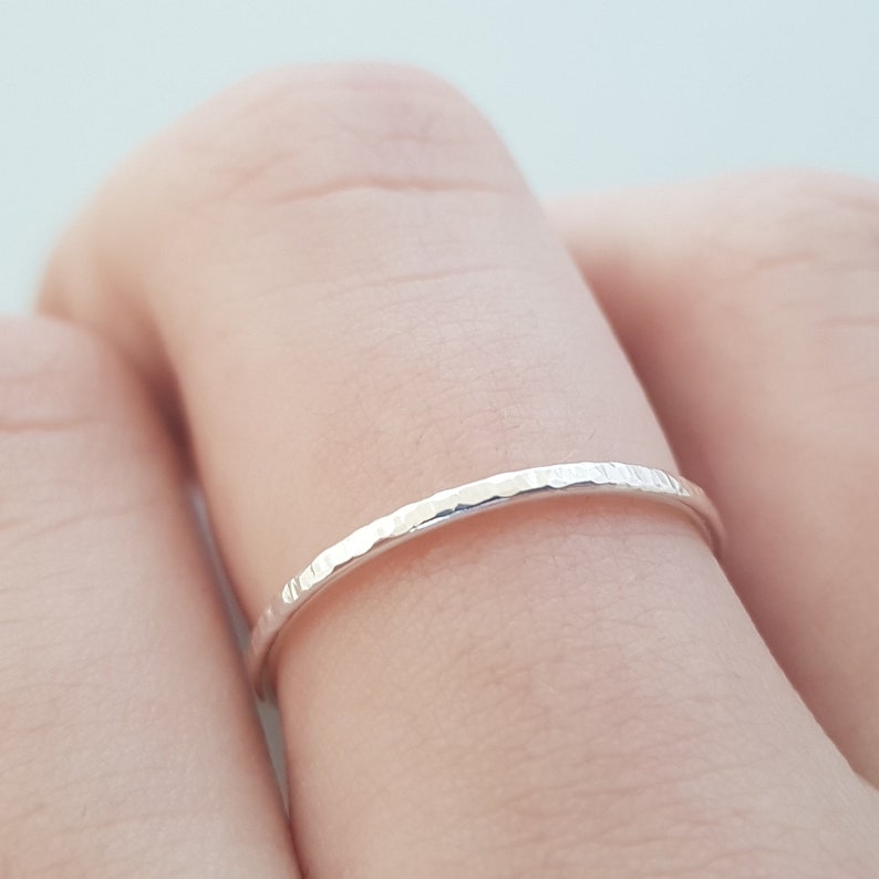 Thin Silver Ring textured band minimalist ring sterling silver thumb ring handmade jewellery stackable rings for women dainty boho jewelry image 1