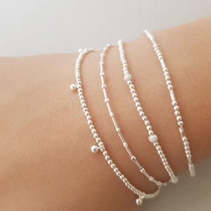 Sterling Silver Beaded Bracelet for women, Dainty Stackable Bracelets, best friend gift, minimalist layered jewelry for her image 3