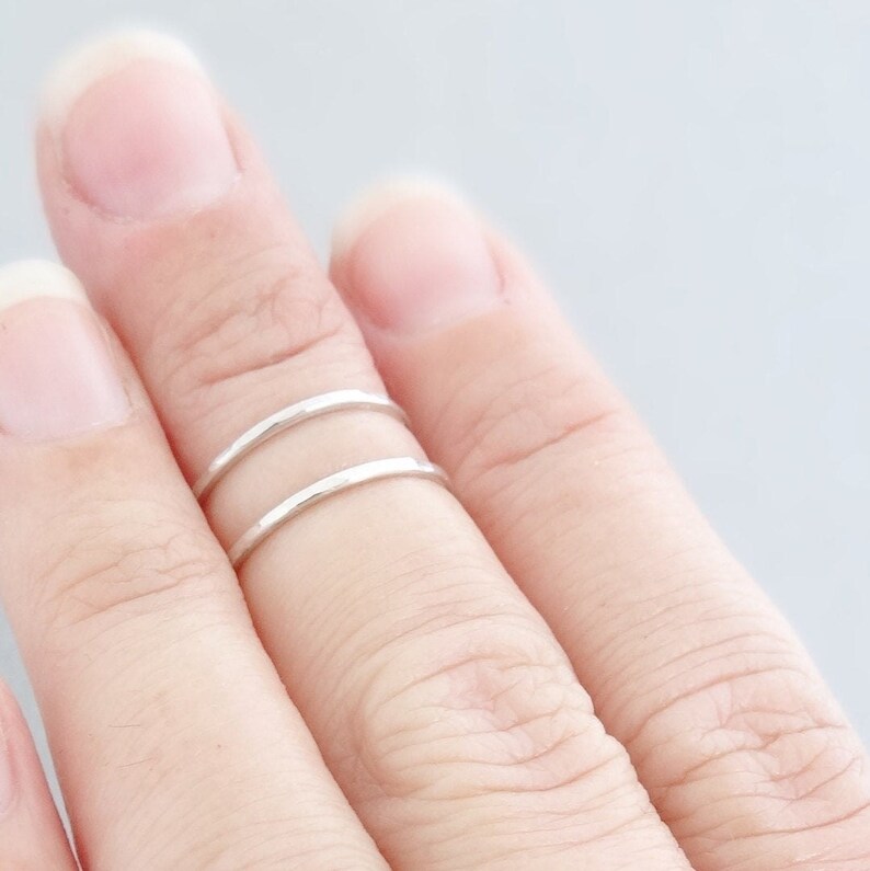 Midi Ring set sterling silver minimalist stacking rings tiny ring thin hammered silver ring toe ring pinky finger ring above the knuckle